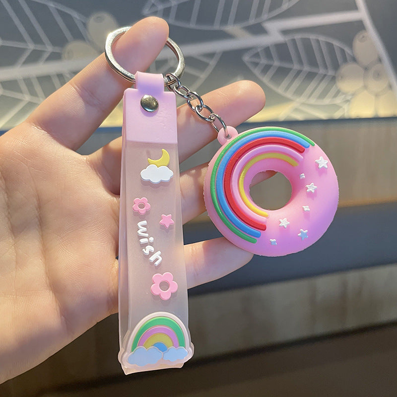 Wholesale New cute rainbow donut keychain student backpack pendant souvenir gift Keychains